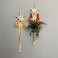 Cute Owl Hand Woven Flowerpot Hanging Basket Kids Room Decor Wall Pendant