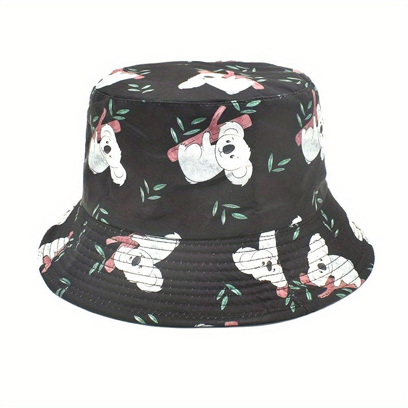 Koala Print Bucket Hat Reversible Cartoon Sunscreen Fisherman Cap