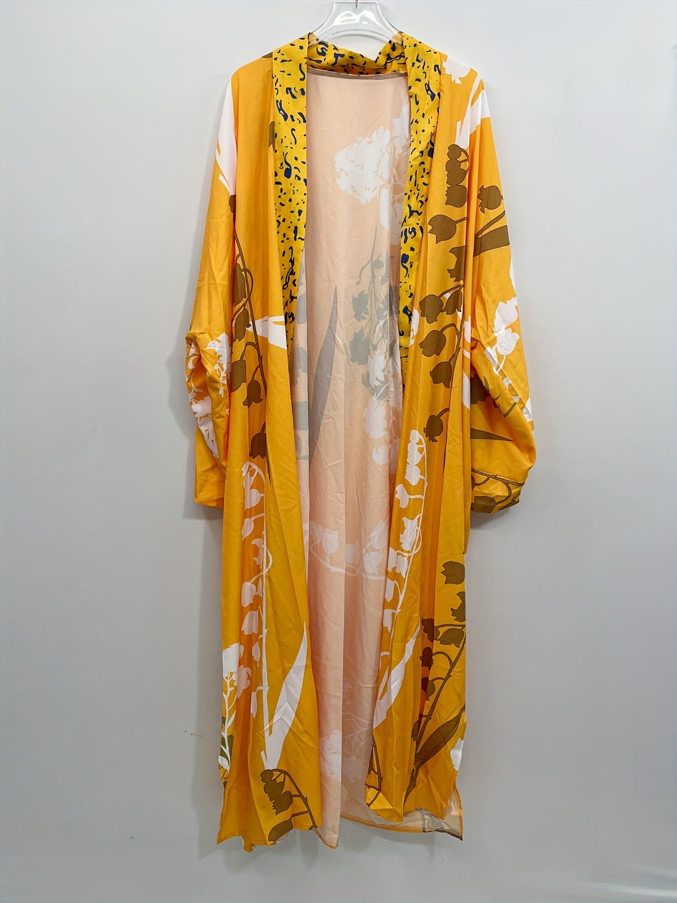  Floral Print Batwing Sleeve Kimono Cover Up