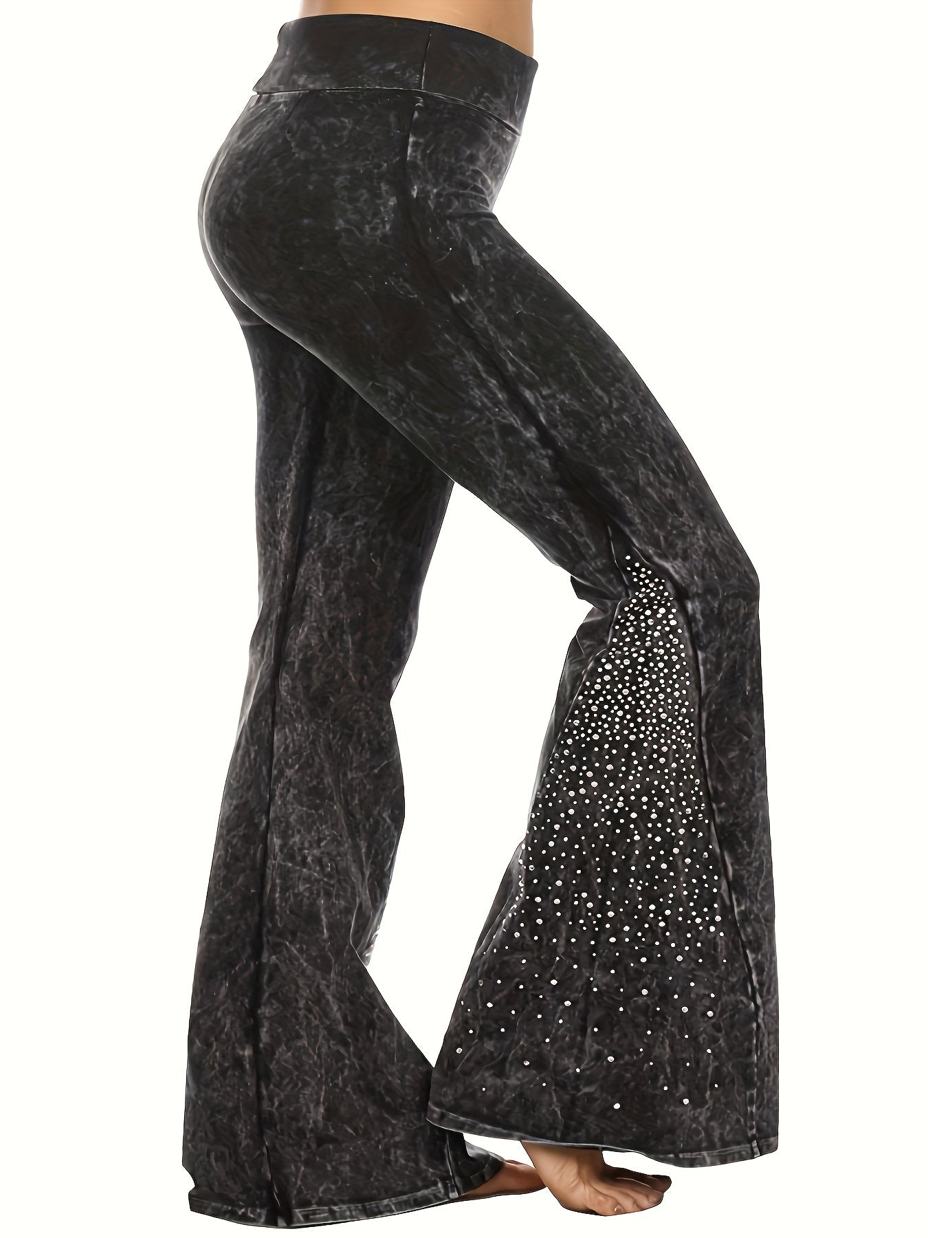 Dot Print Flare Leg Pants High Stretch Waist Band