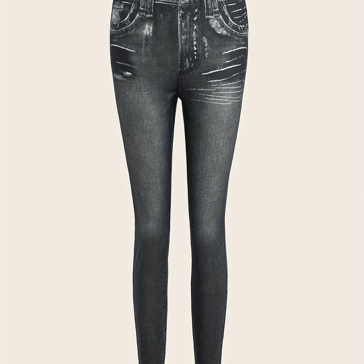 Denim Print Skinny Leggings Women's Casual Stretchy Leggings