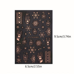 2pcs Christmas Nail Art Stickers Rose Golden & Snowflakes Gingerbread