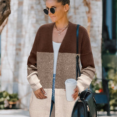  Colorblock Long Sleeve Open Front Cardigan