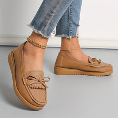 Women's Bow Wedge Loafers Comfy Slip On Shoes Casual Walking