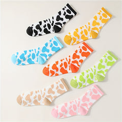 7 Pairs Cow Spot Print Socks Comfy & Breathable Mid Tube Socks