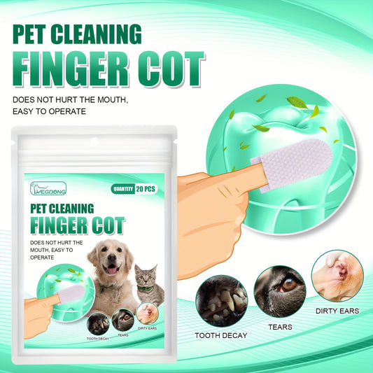 20pcs Dog Toothbrush Finger Cover Wipes Pet Dental Teeth Cleaning
