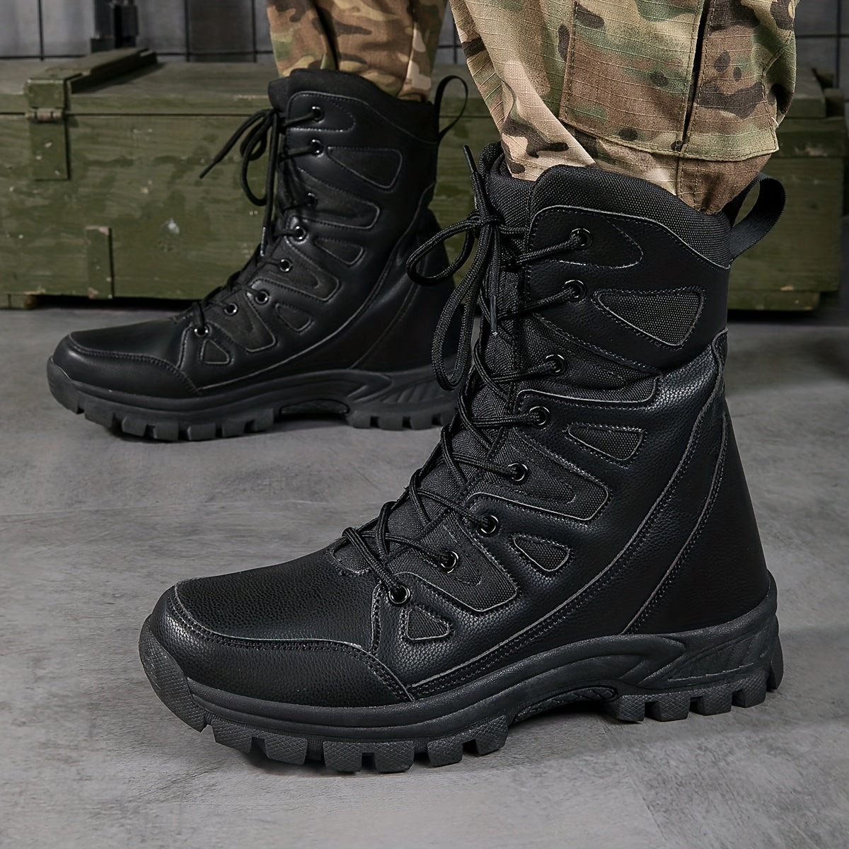 Men's Casual Combat Boots Lace-up Walking Hiking Outdoor Shoes