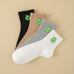 8 Pairs Frog Print & Funny Mid Tube Socks Women's Stockings