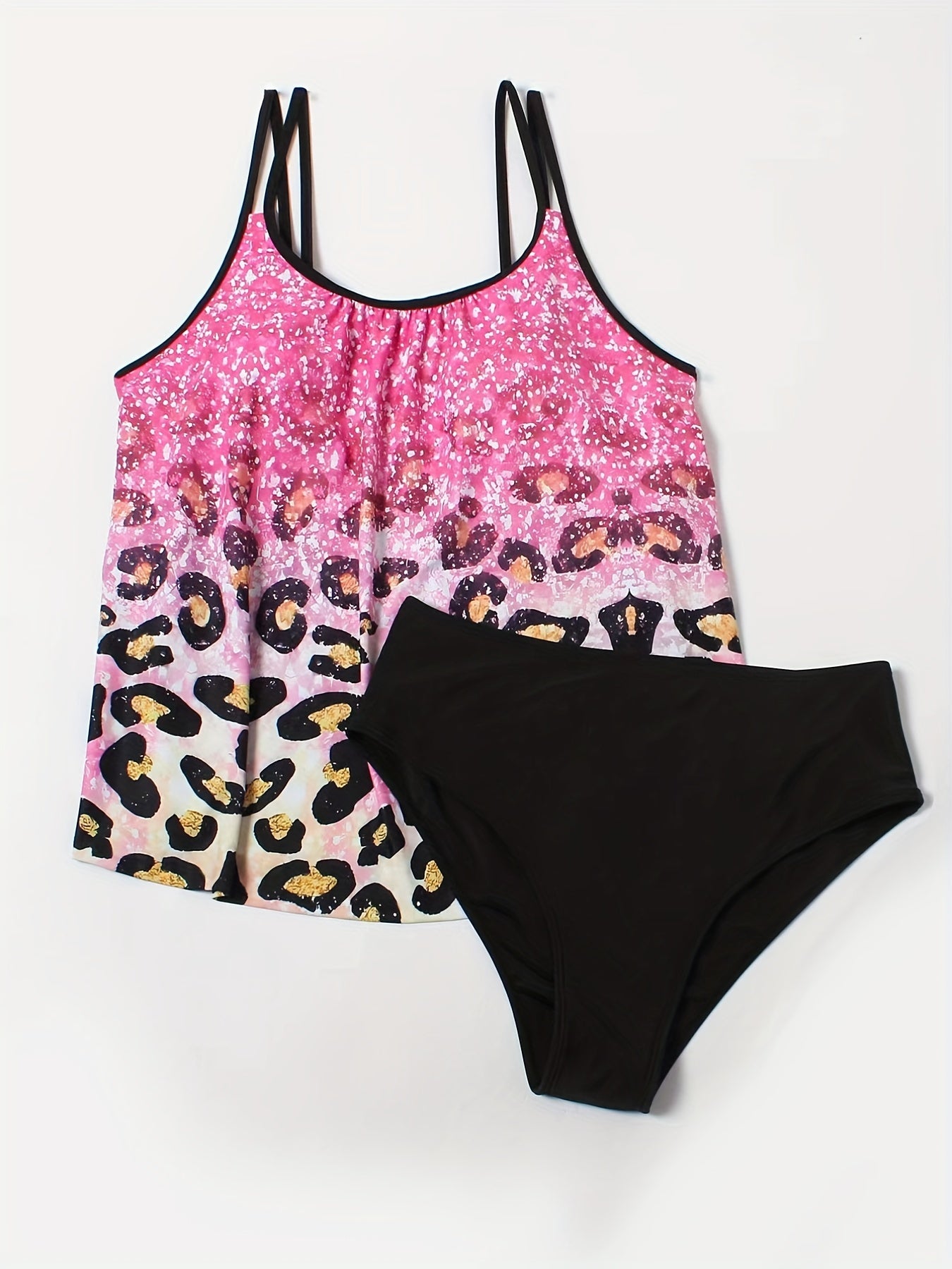  Gradient Glitter Leopard Print Tankini Set