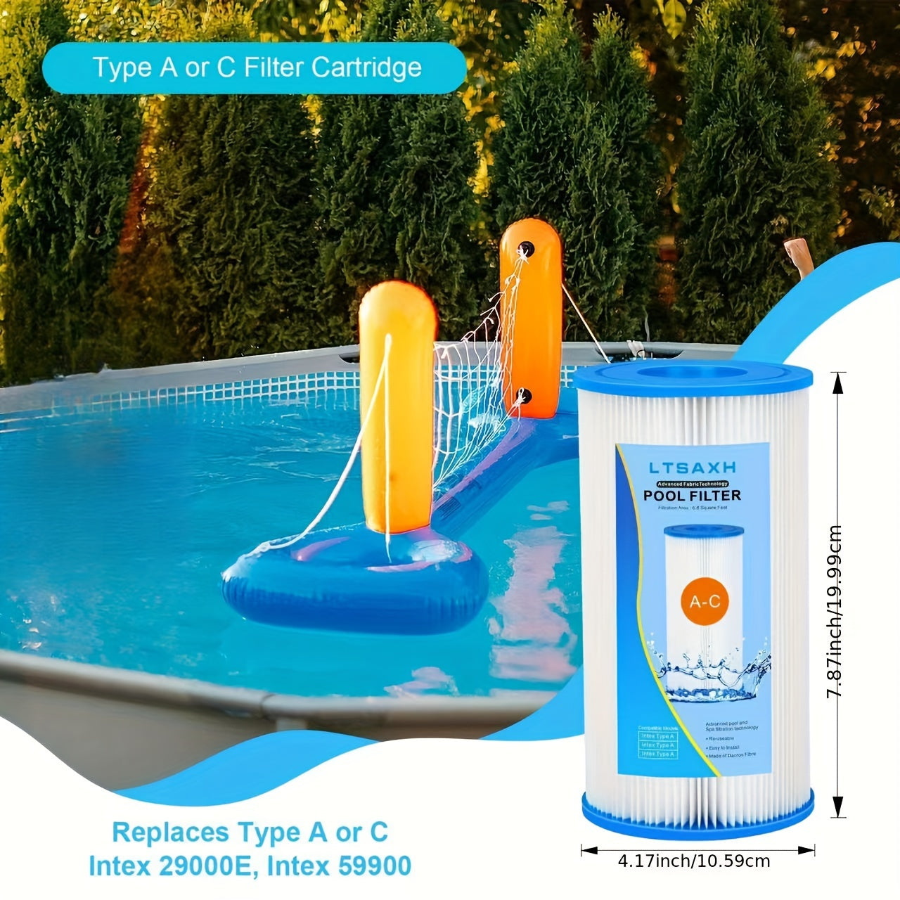 4pcs Pool Filters Replacement Compatible with Above Ground Pools 500-2500 GPH