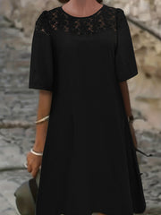  Casual Dress Women's Plus Solid Contrast Lace Short Sleeve Dress