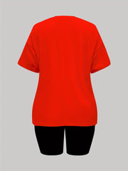 Graphic Print 2pc Set Short Sleeve Crew Neck T Shirt & Shorts Casual Outfit