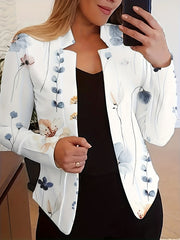  Floral Print Long Sleeve Blazer