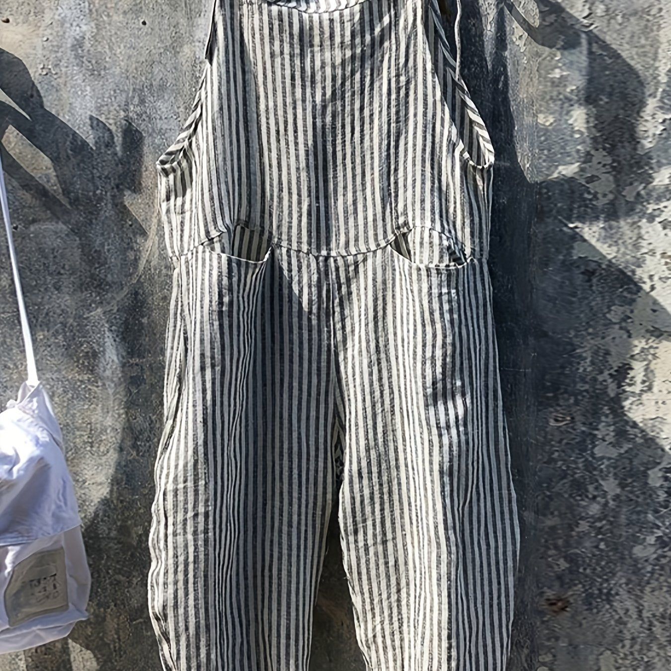 Striped Wide Leg Jumpsuit Dual Pockets Sleeveless Women's Clothing