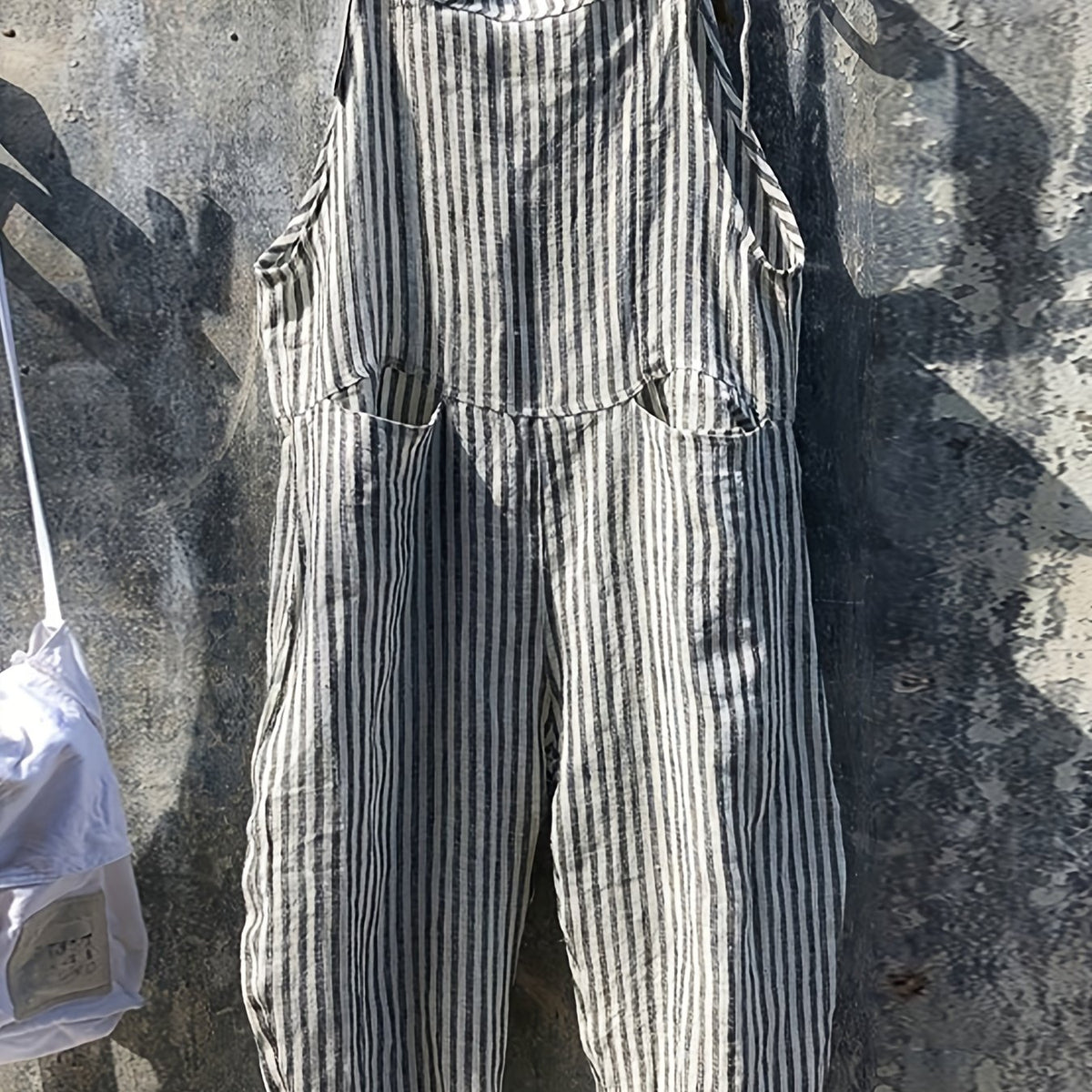 Striped Wide Leg Jumpsuit Dual Pockets Sleeveless Women's Clothing