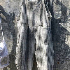 Striped Wide Leg Jumpsuit Dual Pockets Sleeveless Women's Clothing