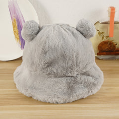 Women Plush Panda Bucket Hat with Ear Protection for Winter