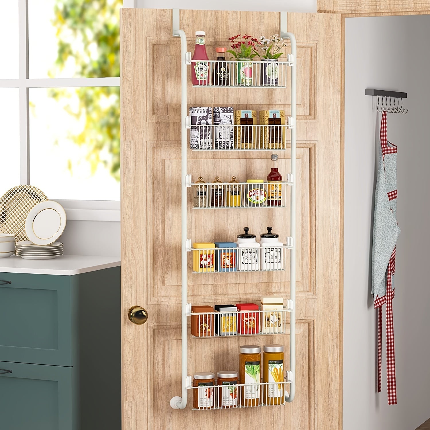6 Tier Over Door Pantry Storage Organizer with 6 Baskets