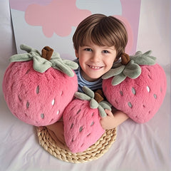 Strawberry Plush Doll Soft Pink Green Leaves High Polyester Adorable Fruit Shape