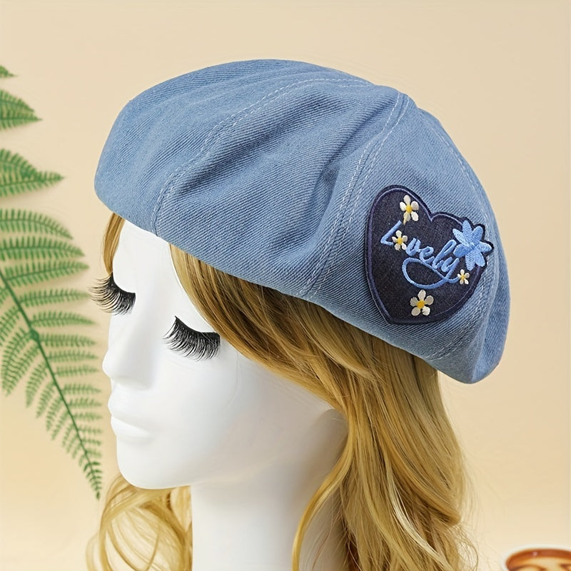 Vintage Denim Beret Hat Women Solid Beanie Casual Painter Cap Octagonal Hat