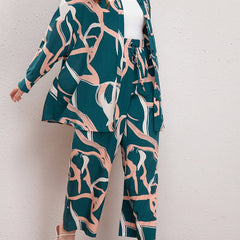  Graffiti Print Long Sleeve Shirt & Pants Set