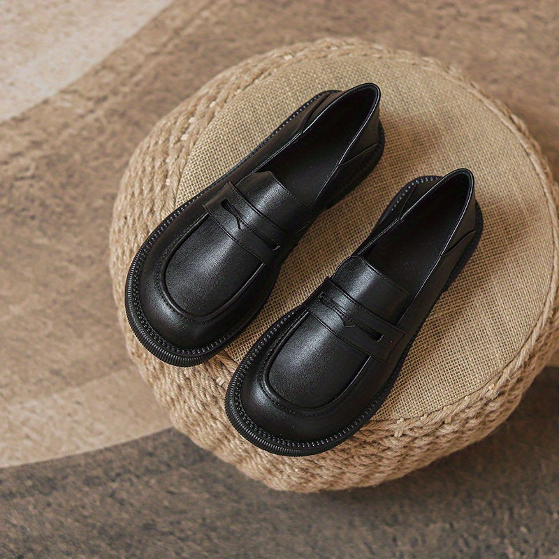Women's Chunky Heel Loafers Faux Leather Comfort Shoes