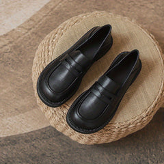 Women's Chunky Heel Loafers Faux Leather Comfort Shoes