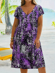  Casual Dress Women's Plus Random Print V Neck Medium Stretch Dress