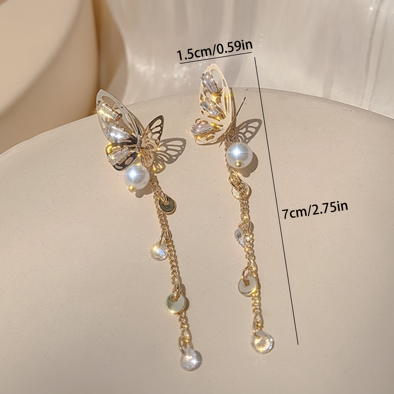 Butterfly Zircon Tassel Earrings 14K Plated Women Party Favors