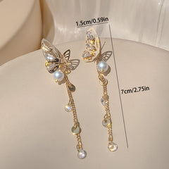 Butterfly Zircon Tassel Earrings 14K Plated Women Party Favors
