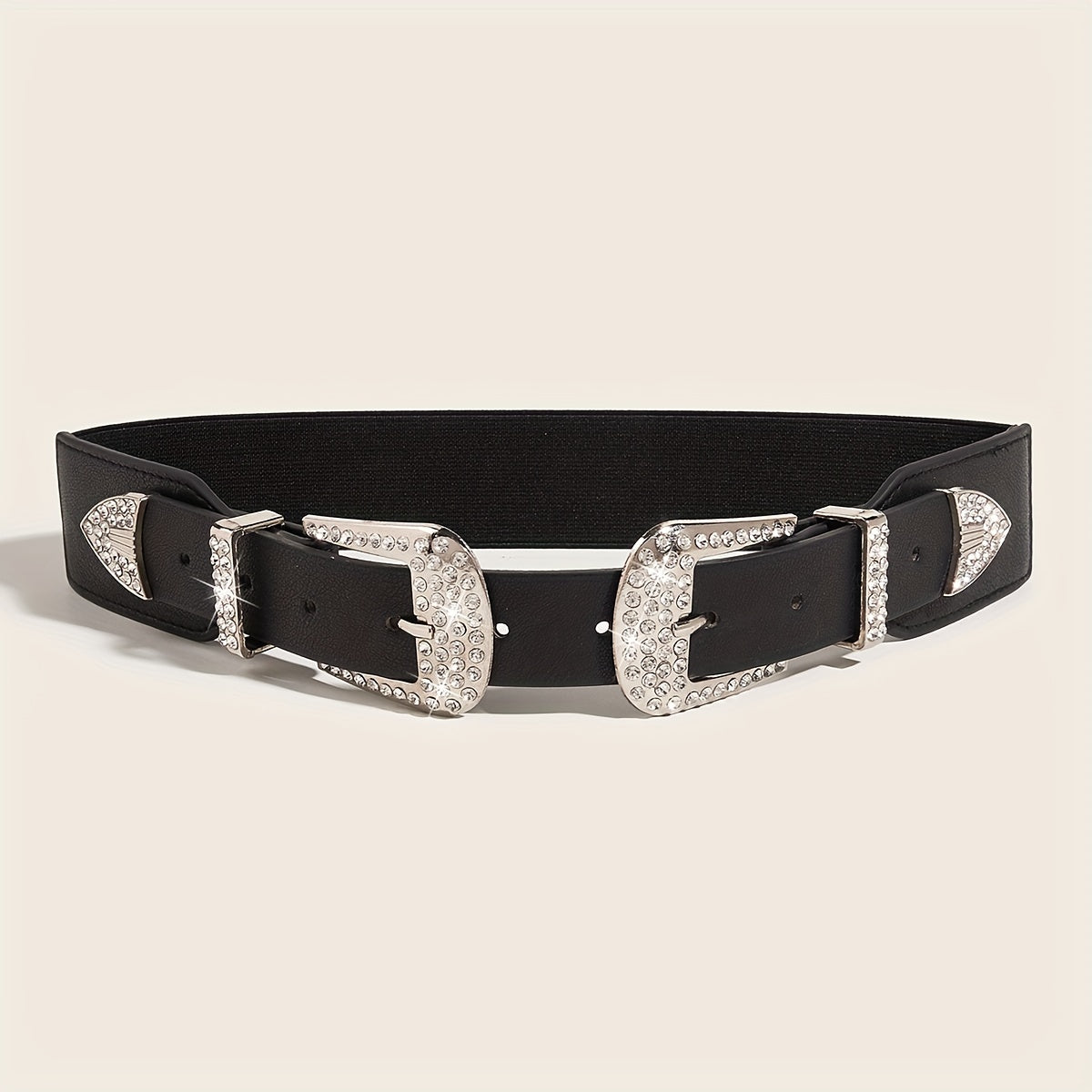 Western Belt Rhinestone Inlaid Buckle PU Leather Elastic Wide Girdle