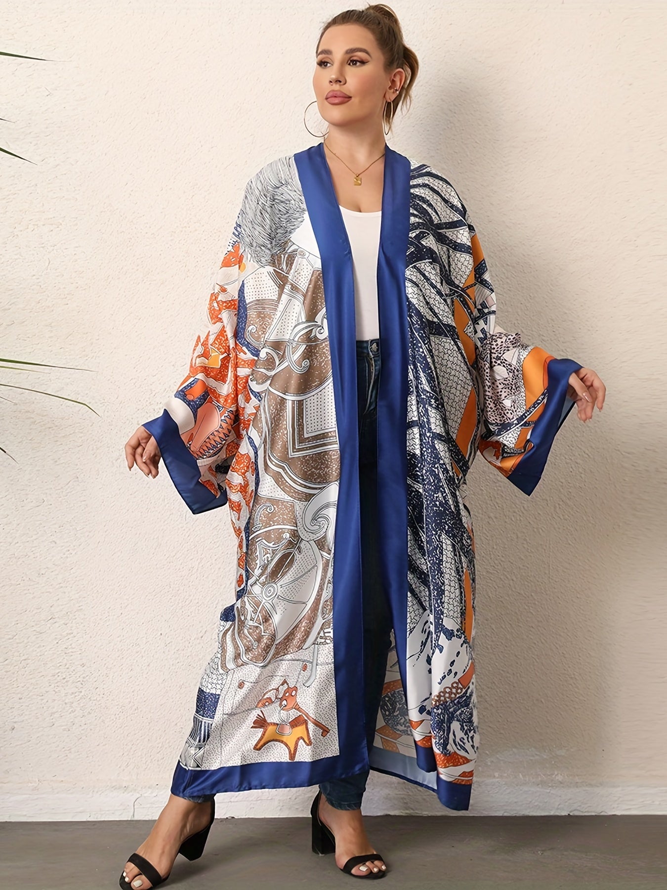  Boho Kimono Women's Plus Graphic Print Long Sleeve