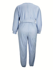  V Neck Pullover Top & Joggers Outfits Set