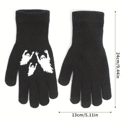 Halloween Ghost Pattern Touch Screen Gloves - Windproof Knitted Gloves