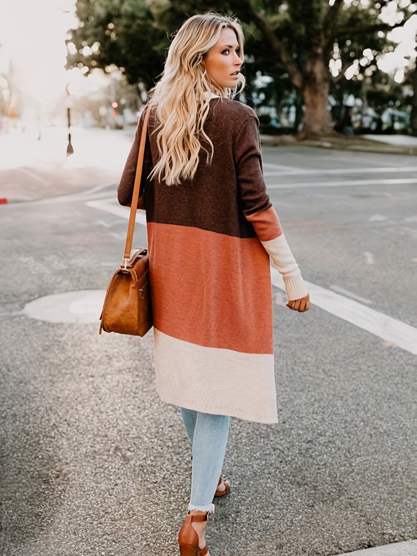  Colorblock Long Sleeve Cardigan