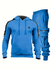 Men's Mid Stretch Hoodie & Cargo Pants Set for Outdoor Activities