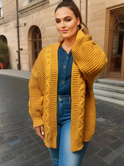 Women's Plus Size Solid Long Sleeve Open Front Knitted Cable Knit Cardigan