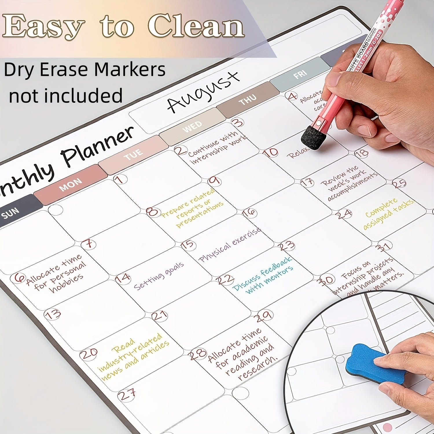 3pcs Colorful Magnetic Monthly Calendar Whiteboard For Fridge