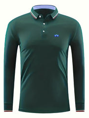 Men's Vintage Long Sleeve Polo Shirt Casual Lapel Button Up