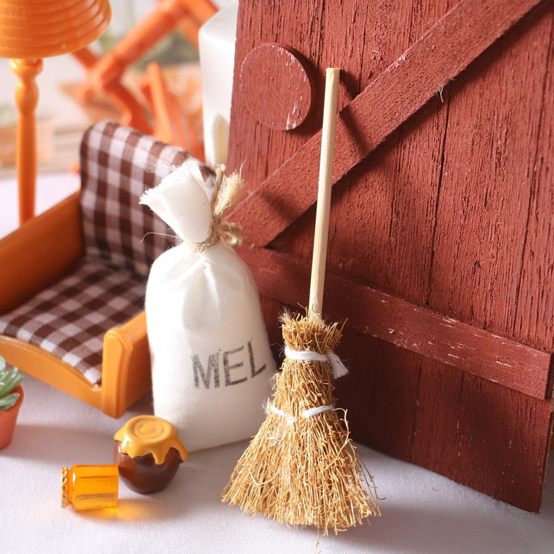 1:12 Scale Broom Realistic Straw Bristles Wood Handle Dollhouse A