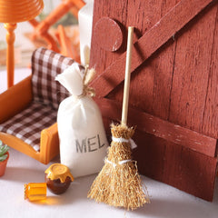 1:12 Scale Broom Realistic Straw Bristles Wood Handle Dollhouse A