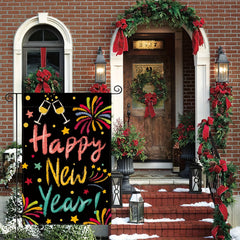 Happy Year Garden Flag 30 48x45 72 Cm Double Sided Rustic Winter Holiday Decor