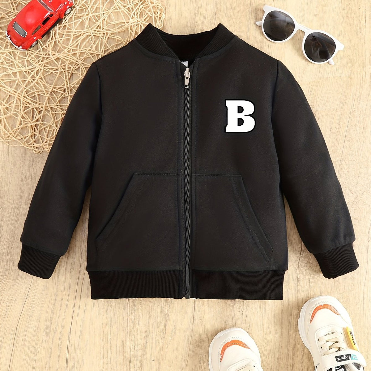 Boys Letter Graphic Varsity Jacket Long Sleeve Baseball Collar