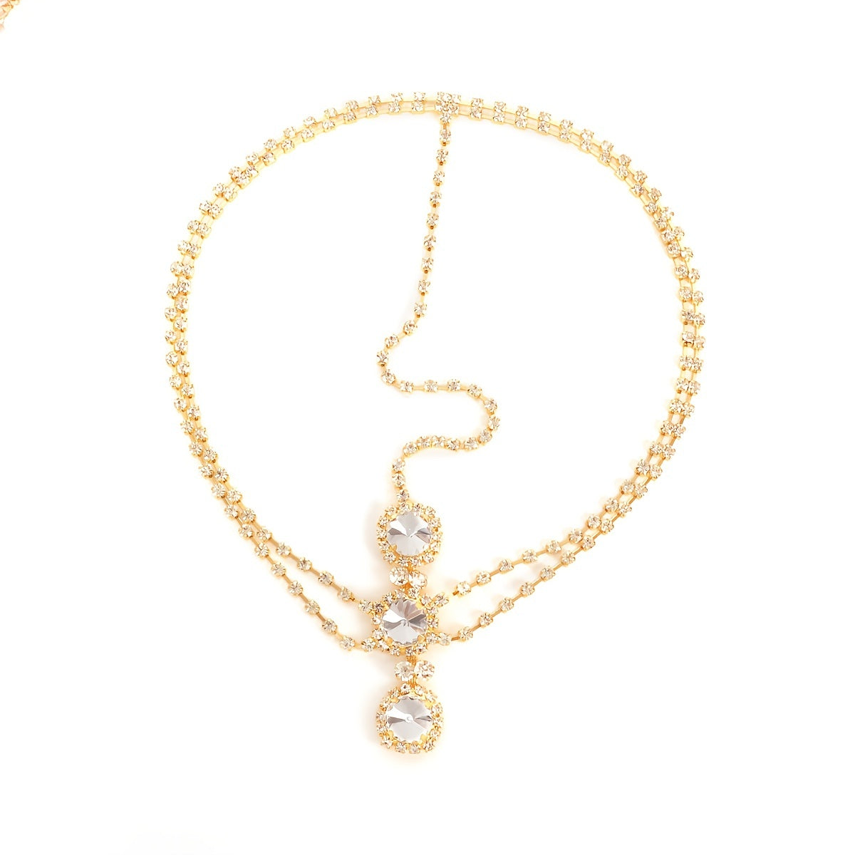 Boho Rhinestone Head Chain Jewelry Golden Bridal Headpiece
