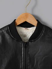 Boys Fleece Zipper Leather Jacket