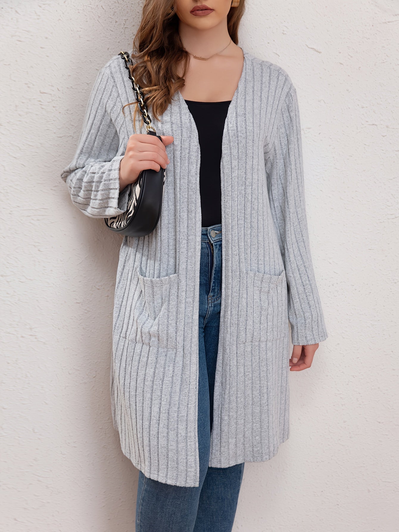  Casual Cardigan Women's Plus Solid Long Sleeve Open Front Cardigan