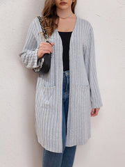  Casual Cardigan Women's Plus Solid Long Sleeve Open Front Cardigan