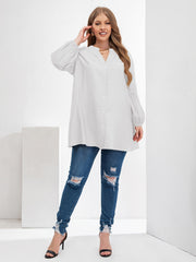  Puff Sleeve V Neck Button Front Blouse