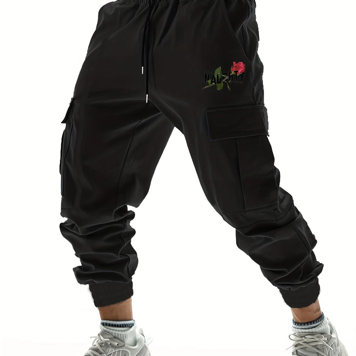 Rose Pattern Cargo Pants Men's Joggers for Spring Summer