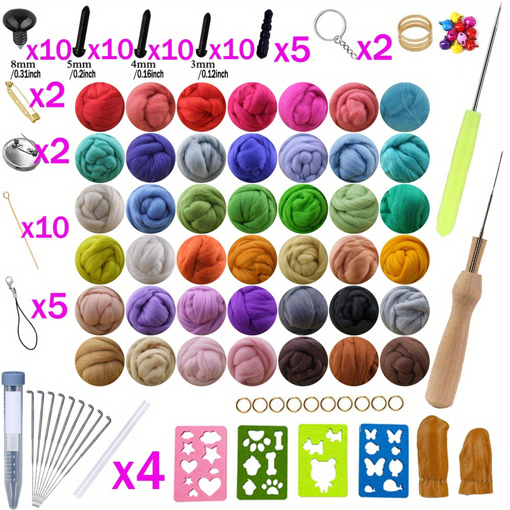 Needle Felting Kit 42 Colors Wool Roving Set with Tools